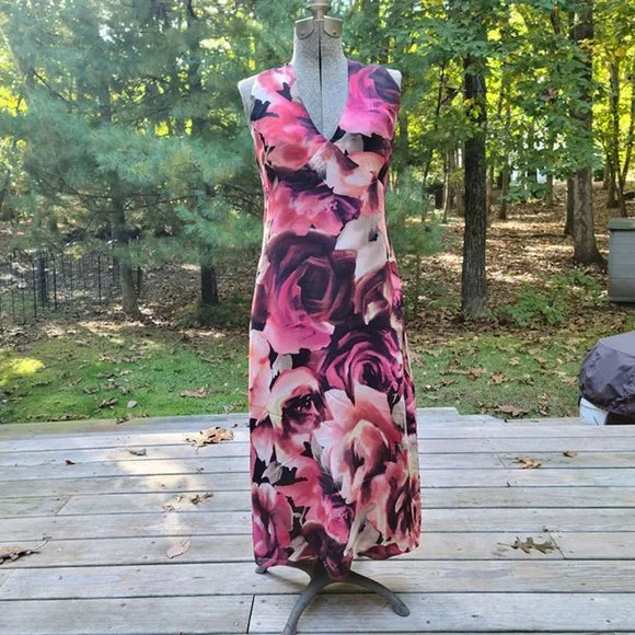 open lace back dress 1980s EMANUEL UNGARO Silk Jersey Floral Dress
